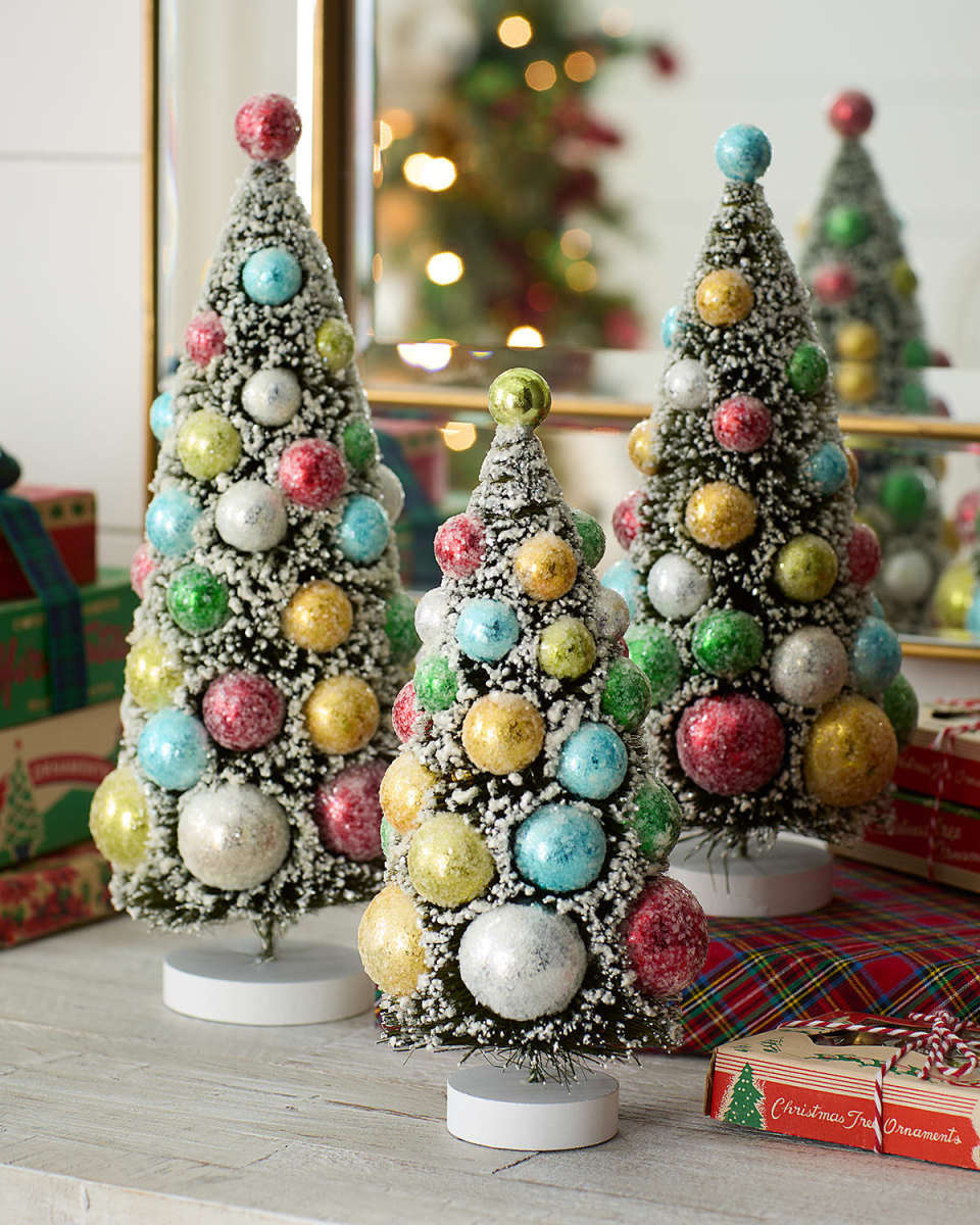 Merry & Bright Bottle Brush Christmas Trees, Set of 3